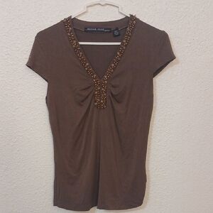 "Make Offer" Michelle Nicole Brown Fitted Embellished Blouse